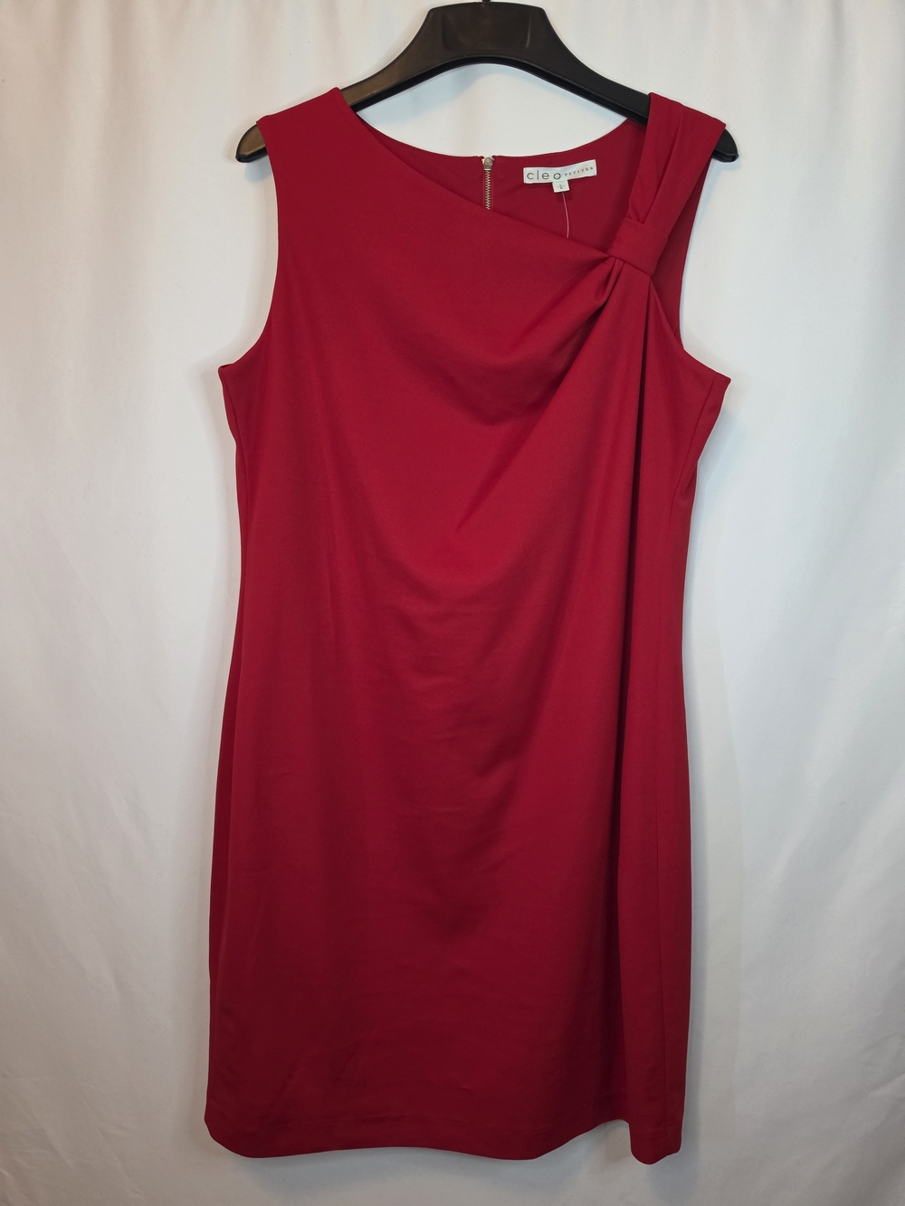 Cleo Red Sleeveless Asymetrical Sheath Dress.